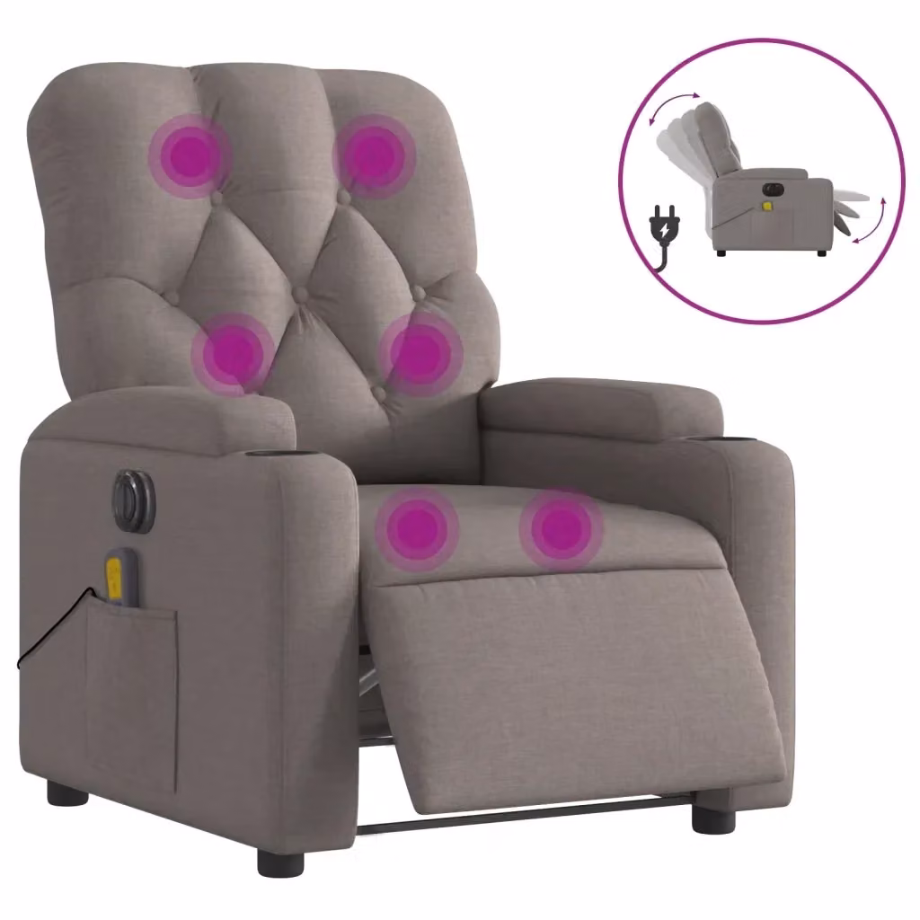 Poltrona Reclinabile Elettrica Relax vidaXL in Tessuto Beige e Grigio con Braccioli – 2