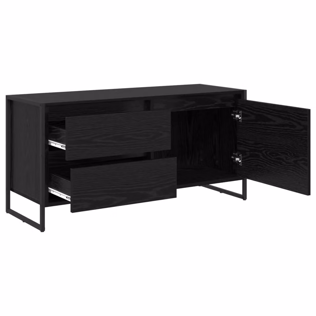 Mobile porta TV industriale HELLOSHOP26 in legno composito e metallo nero con vano contenitore e ruote L: 100 cm, P: 36 cm, H: 49,5 cm – 2