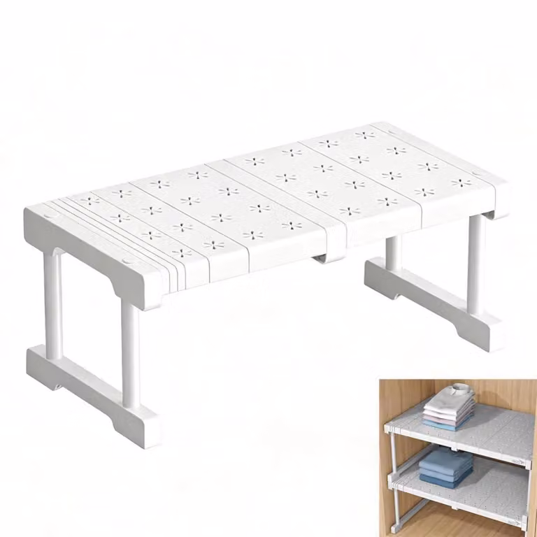 Organizzatore per armadietti da cucina, ripiano divisorio, telescopico, senza necessità di foratura, larghezza 24 cm, lunghezza 27-38 cm, acciaio inossidabile, ABS
