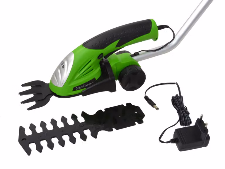 Altro John Gardener Forbici elettriche per arbusti/erba - Forbici per siepi - Batteria al litio - CON 2 lame, caricatore e bastone - Larghezza di taglio 6 cm - 7,2 V