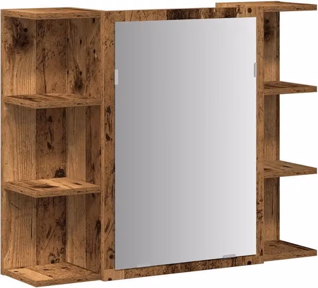 Mobiletto a specchio moderno per bagno 80 x 20,5 x 64 cm ampio vano contenitore finitura liscia effetto legno anticato 02_0050720