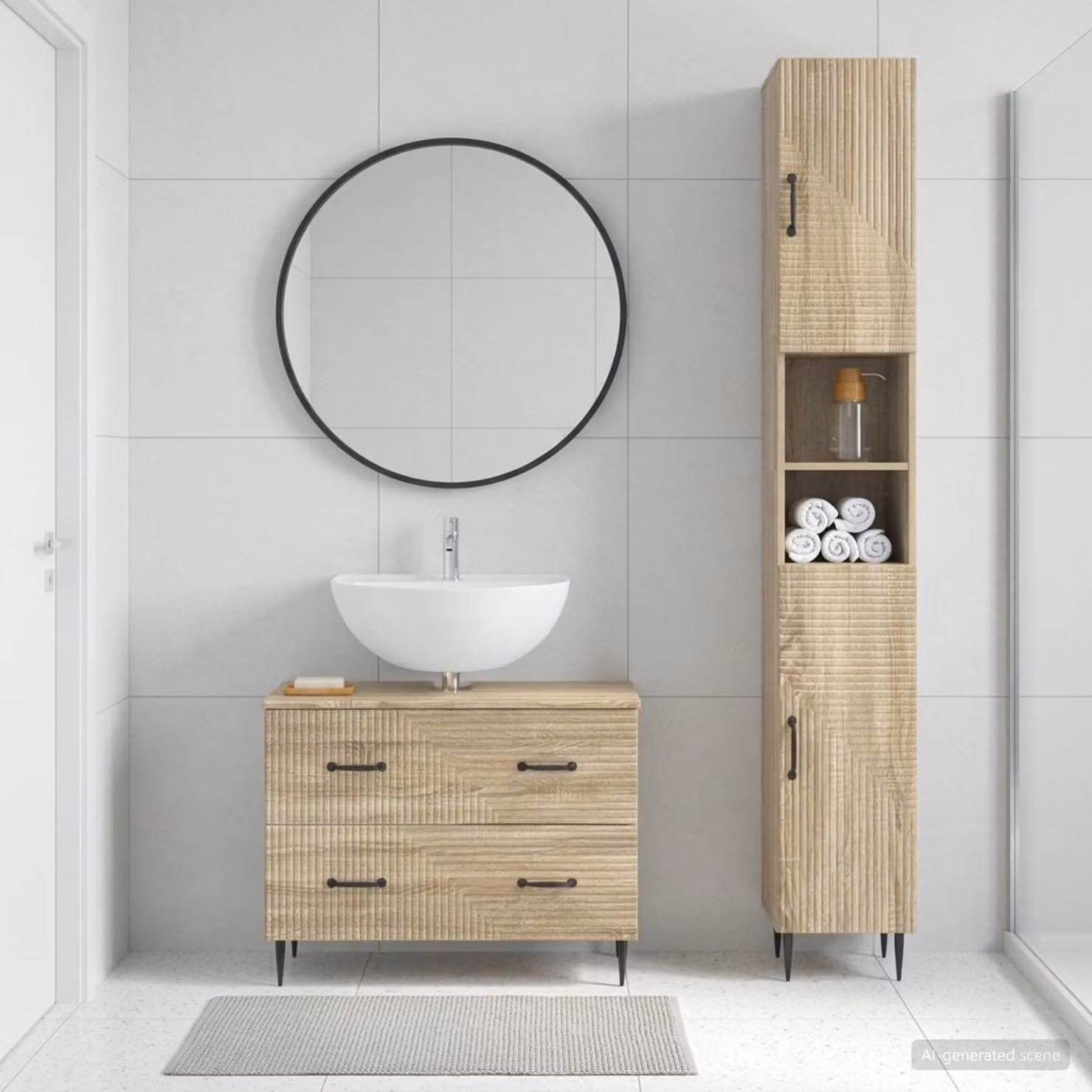 Set di mobili da bagno vidaXL HAARLEM composto da 2 pezzi in Rovere Sonoma marrone con mobile sottolavabo e pensile moderno