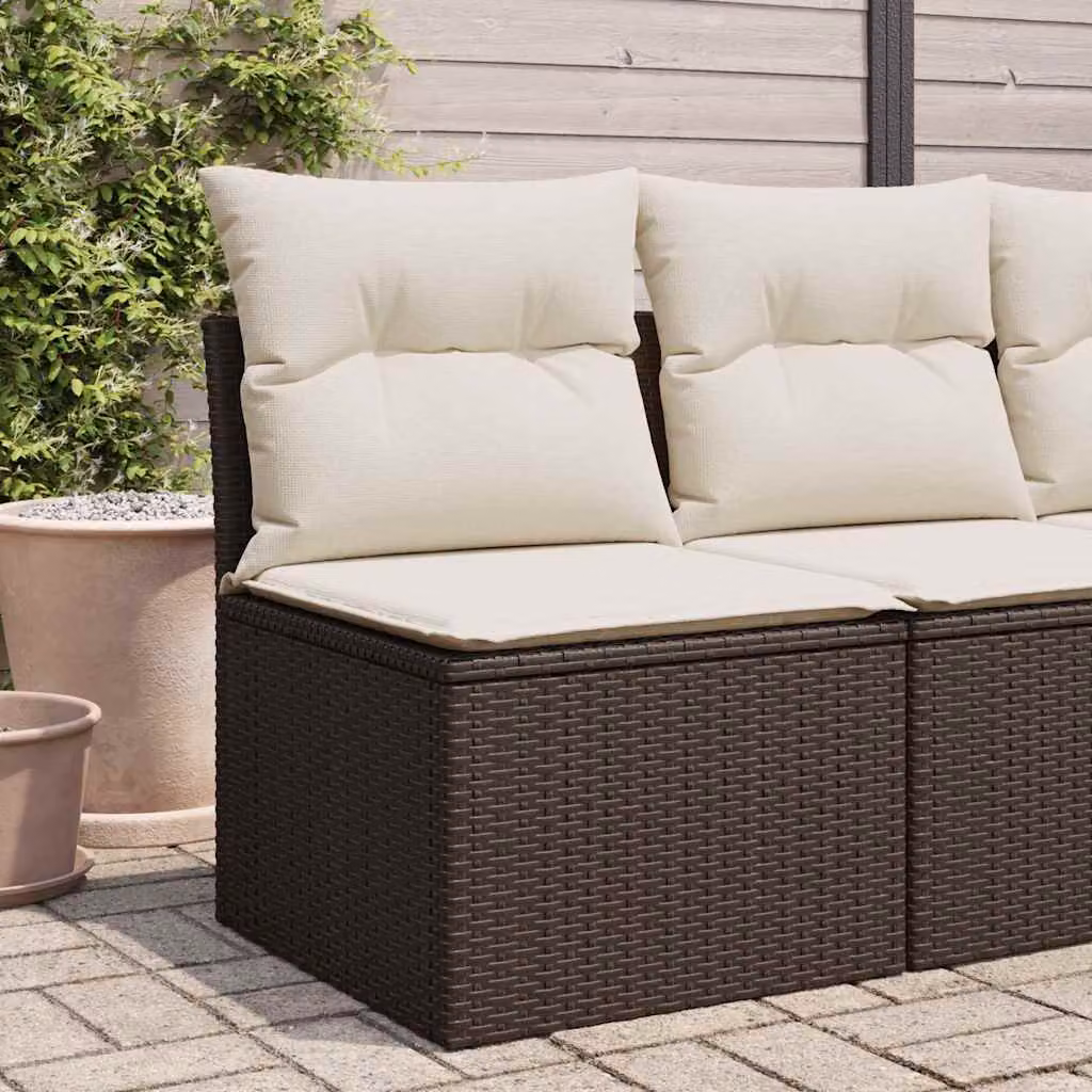vidaXL Divano da giardino moderno in polyrattan con cuscini inclusi, struttura in metallo e rivestimento resistente ai raggi UV, colori marrone, bianco e beige