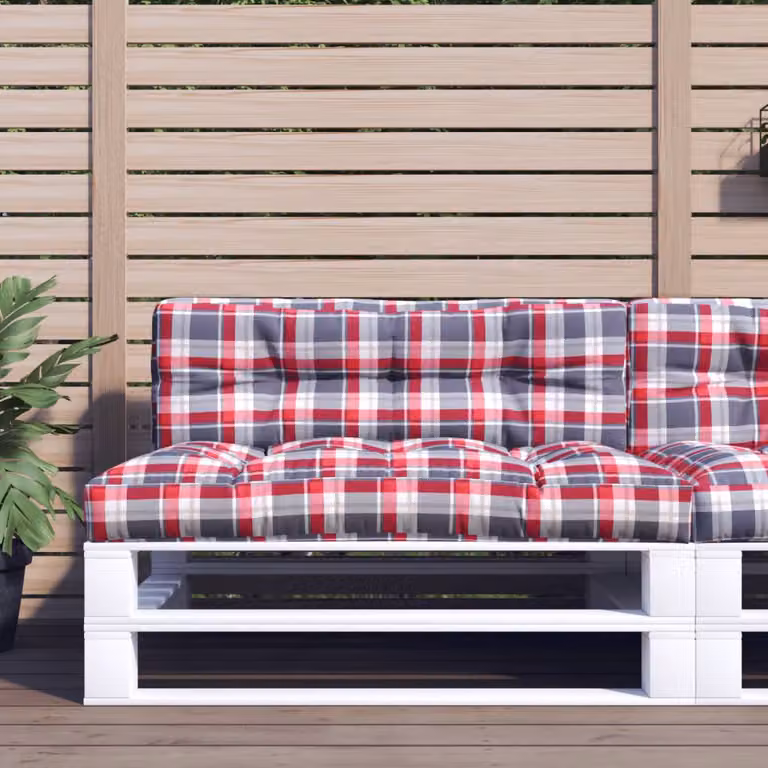 vidaXL Cuscino per Pallet a Quadri Rossi in Poliestere, Idrorepellente e Resistente ai Raggi UV, L/P/H: 120 x 40 x 12 cm