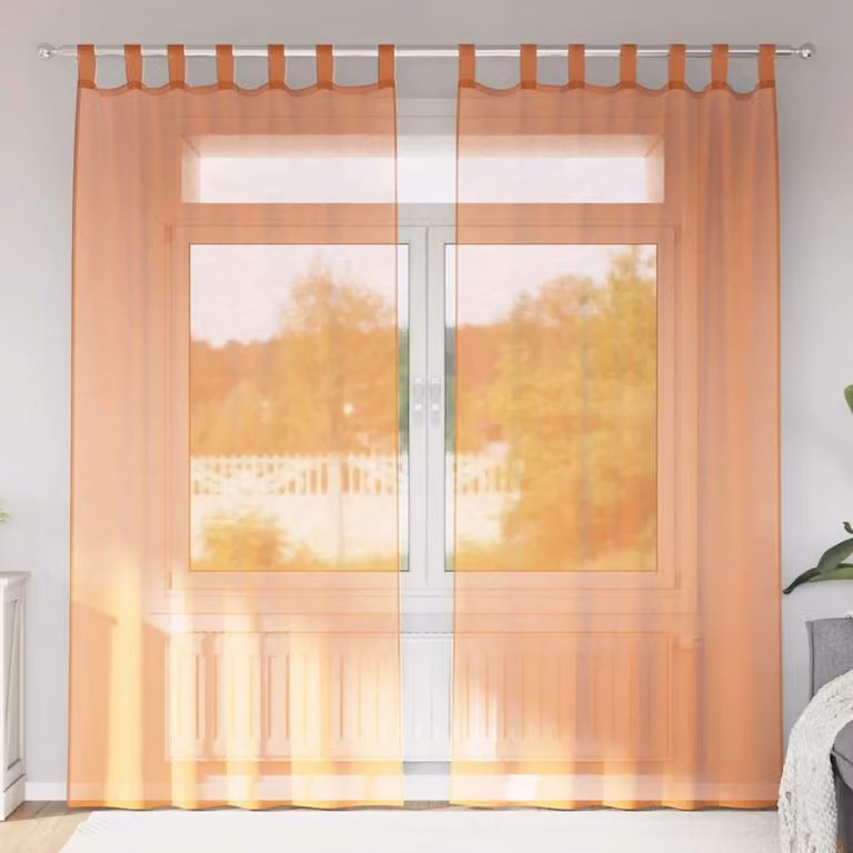 Set di 2 tende in voile semi-trasparenti vidaXL con passanti, colore terracotta, L: 140 cm, H: 225 cm