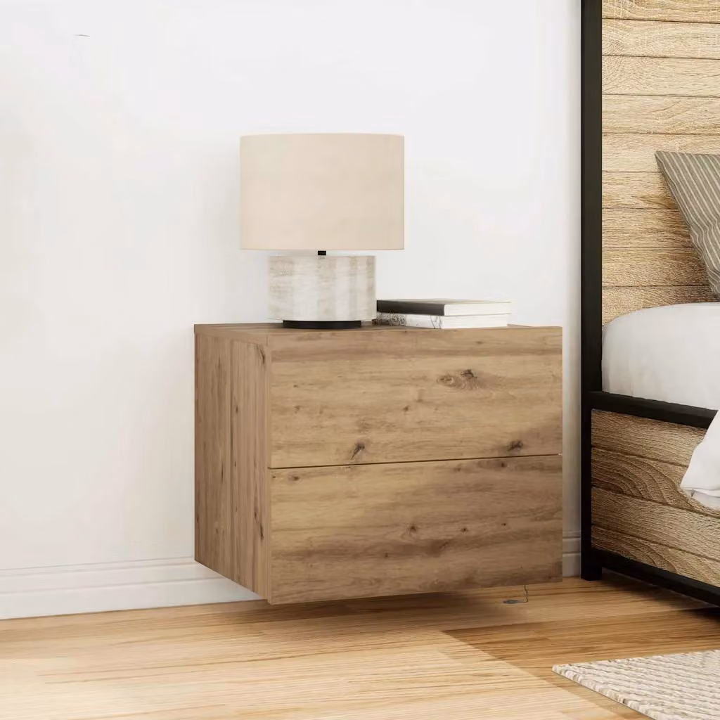 Armadio da notte vidaXL in stile rustico con illuminazione integrata, colore marrone e beige, L 50 cm x P 39 cm x H 41 cm