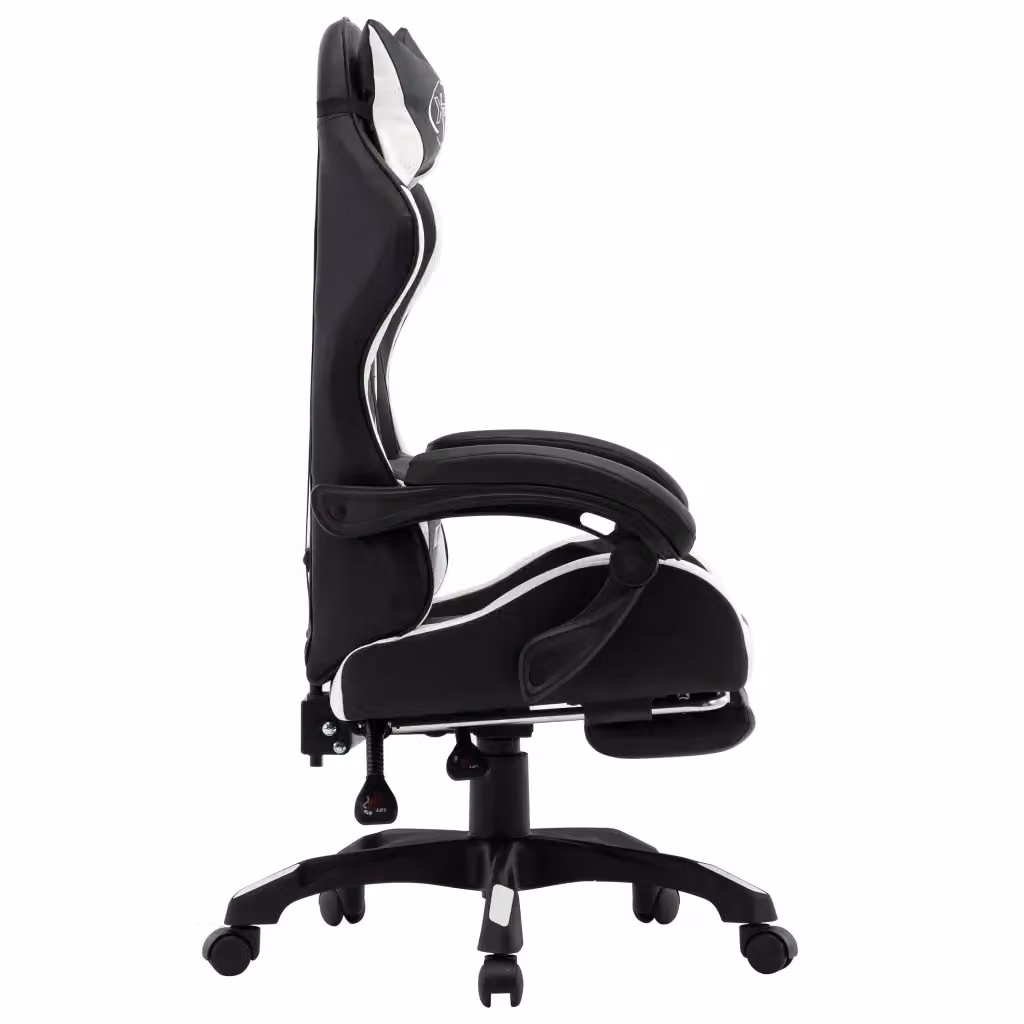 Sedia da Gaming vidaXL Bianca e Nera in Similpelle con Poggiatesta e Ruote – 2