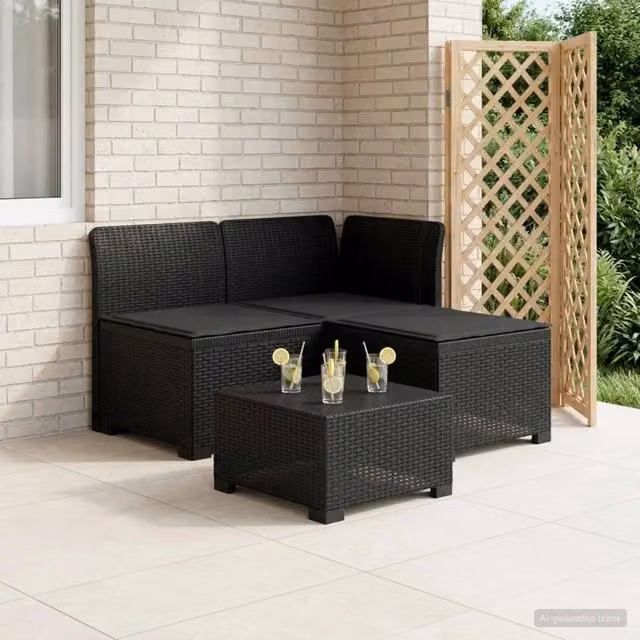 Divano da giardino 3 posti con cuscini in look rattan 3 posto 8011889