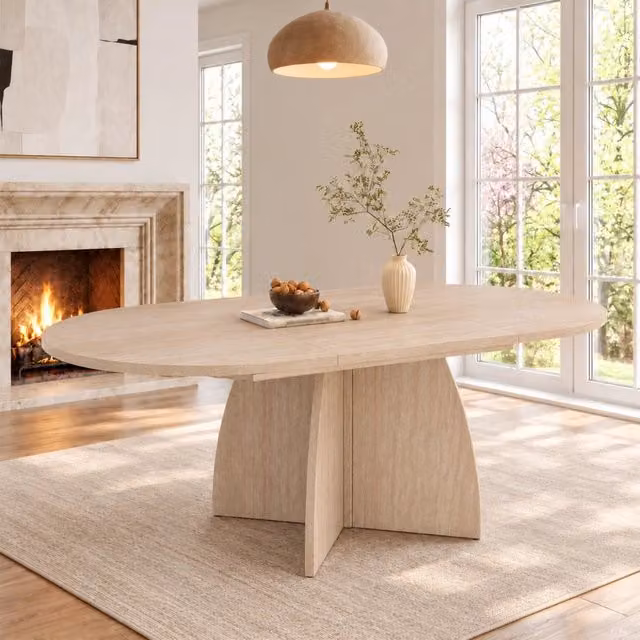 Tavolo da pranzo allungabile da 120 a 180 cm in MDF effetto travertino per 6-8 persone