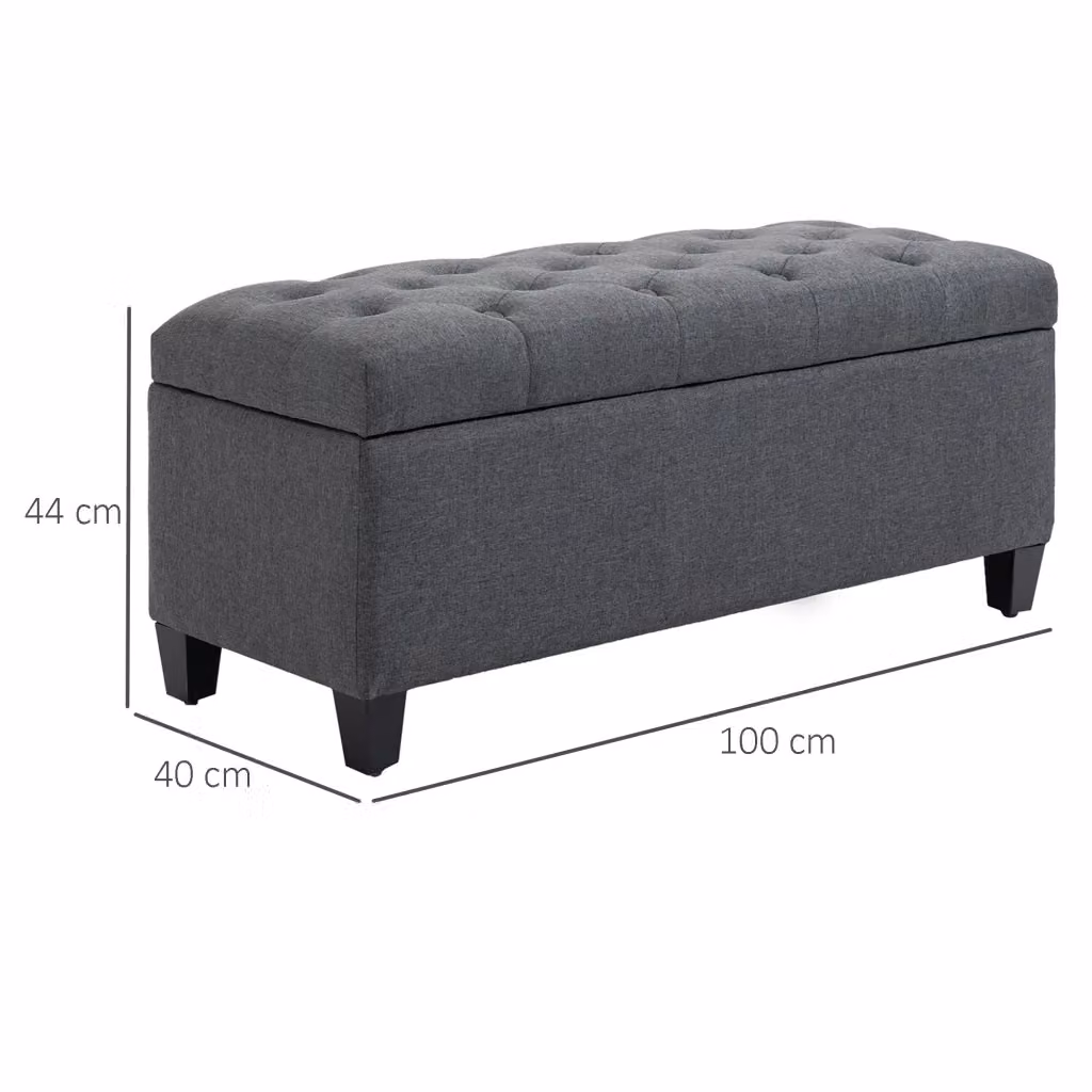 Panca imbottita con contenitore WISHDOR in tessuto e legno di caucciù, grigio, L: 120 cm, P: 40 cm, H: 44 cm – 2