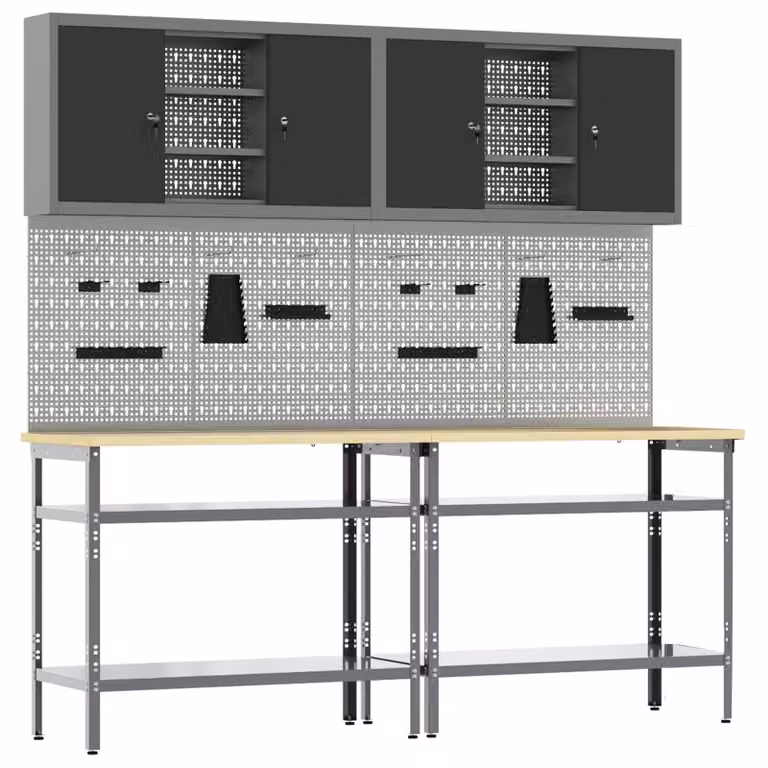 vidaXL Set banco da lavoro 8 pz Nero e Grigio