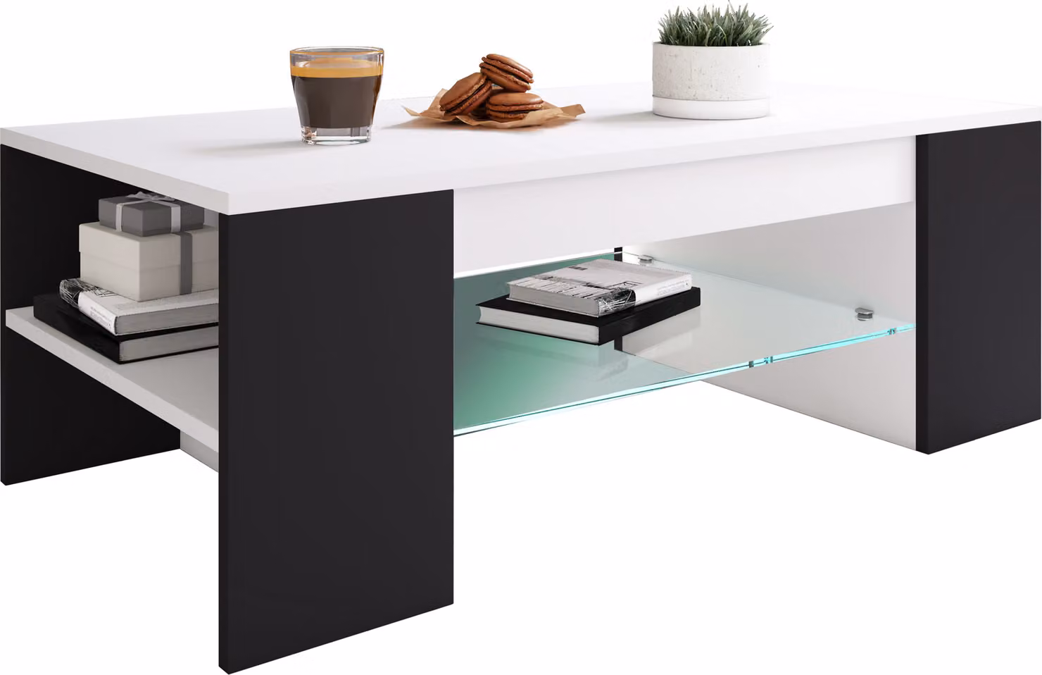 Tavolino in legno con vetro di sicurezza ESG | Sofatic con spazio di archiviazione sufficiente | Dimensioni ca. H. 35 x W. 100 x D. 50 cm | Tavolo da soggiorno - Tunas