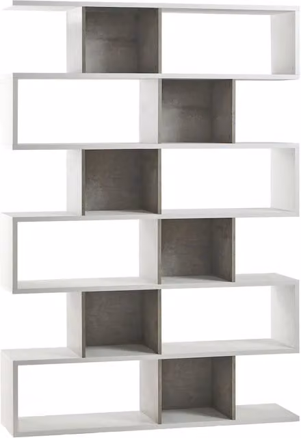 Libreria modulare 6 piani 150x37x215H cm in kit colore Ossido bianco e Cemento