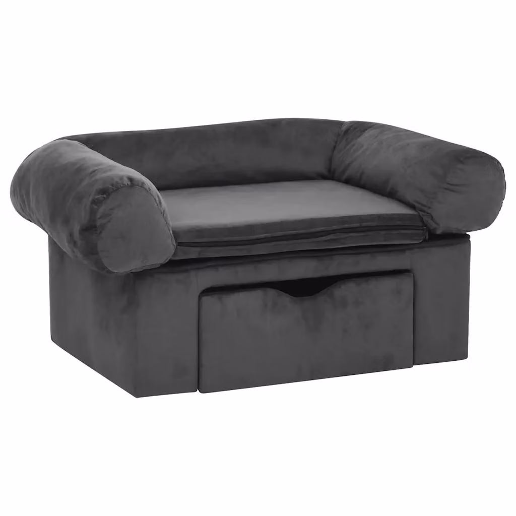 Divano per cani vidaXL con cassetto in legno e rivestimento in tessuto grigio, L: 75 cm, P: 50 cm, H: 38 cm – 2