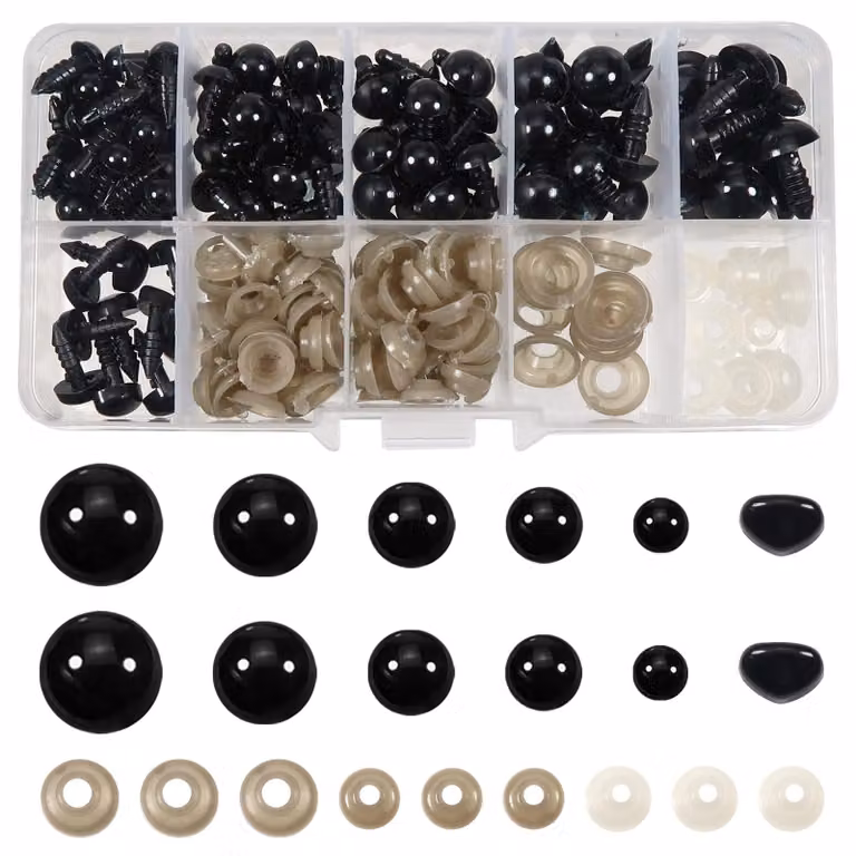 Set di occhi di sicurezza, 110 pezzi, plastica, neri, da 6 a 12 mm