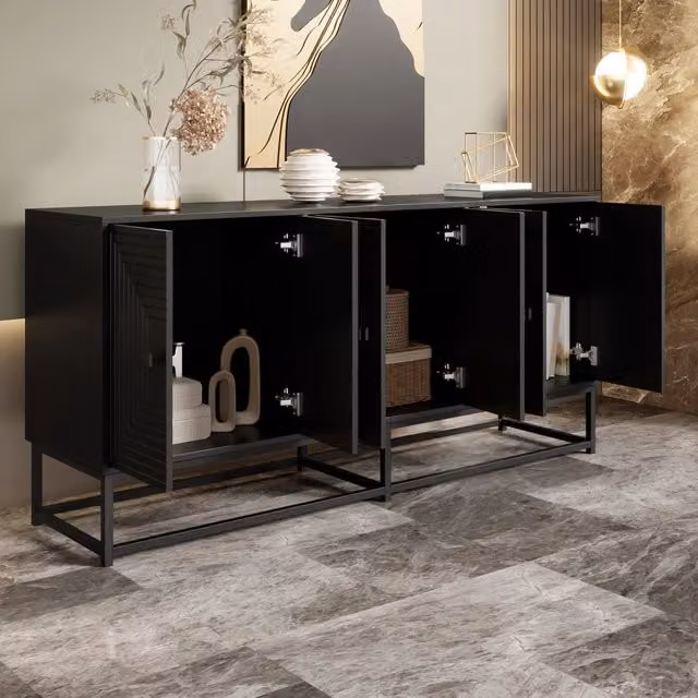 Armadio Contenitore REDOM Nero con 3 Ante in Legno MDF per Soggiorno e Ufficio L: 160 cm, P: 38 cm, H: 75,5 cm