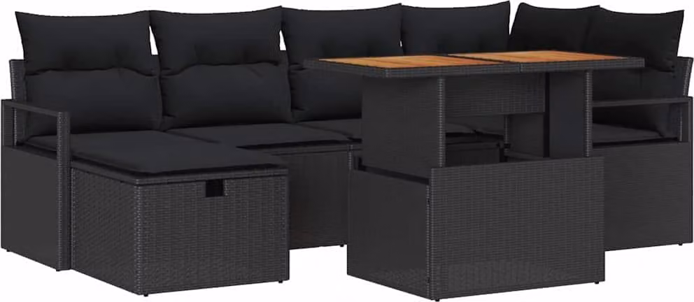 Set Divano da Giardino 7 pcs Nero polyrattan