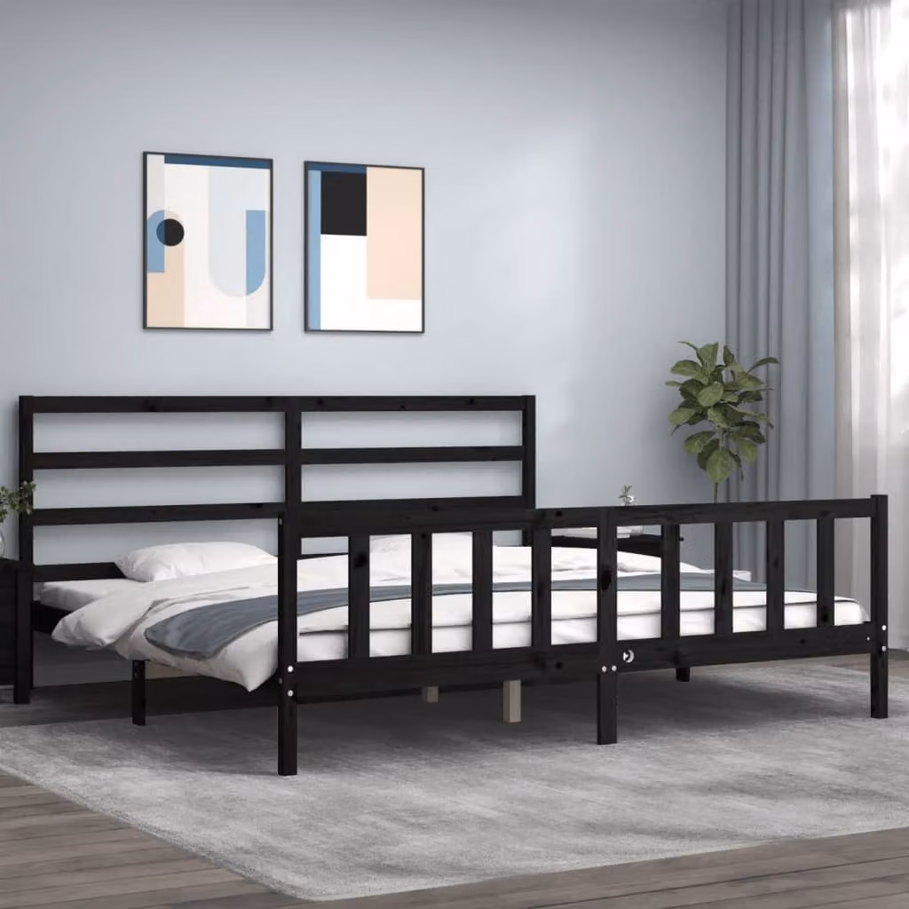 vidaXL Letto con Testiera in Legno Massello di Pino Nero 200x200 cm