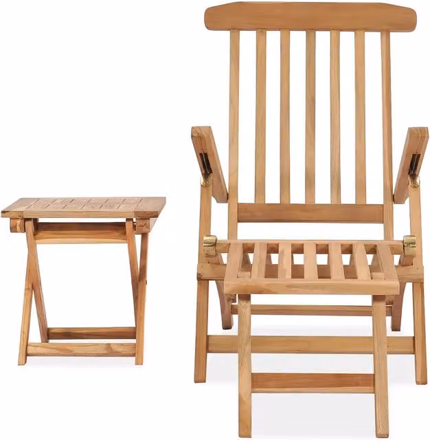 Sdraio da Esterno con Poggiapiedi e Tavolino in Teak Massello 315376