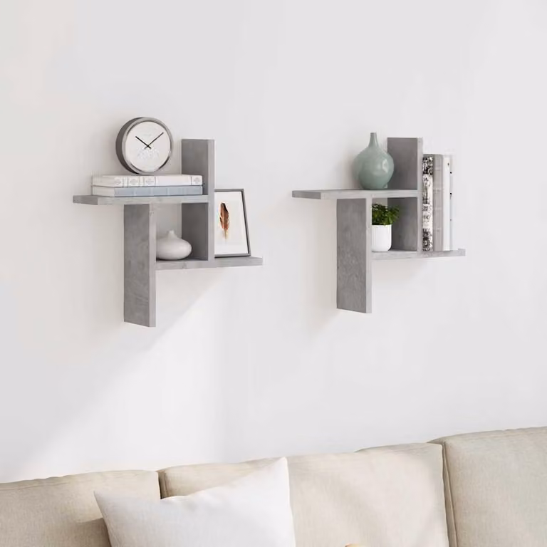 Set di 2 mensole da muro vidaXL in MDF grigio, L 38 cm x P 12 cm x H 38 cm