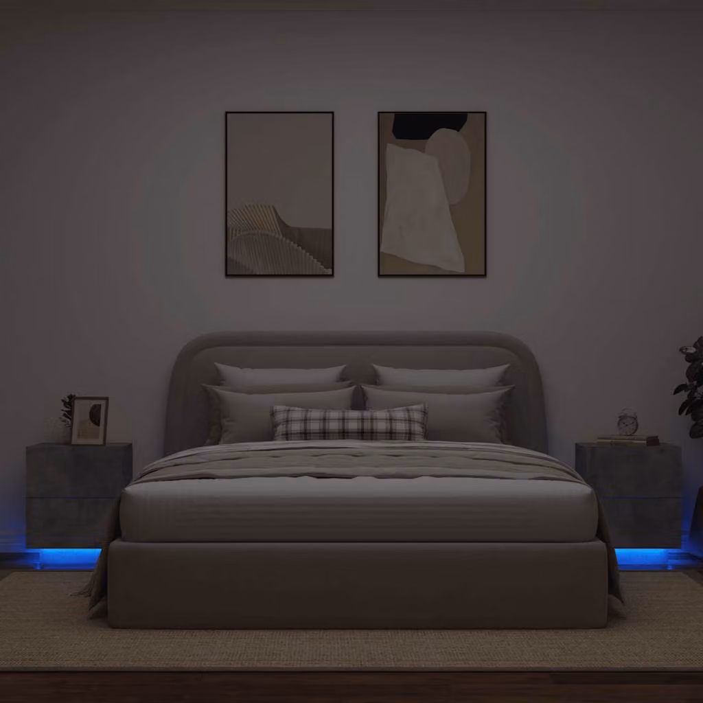 Set di 2 comodini sospesi vidaXL con luci LED integrate in legno e MDF, colore grigio