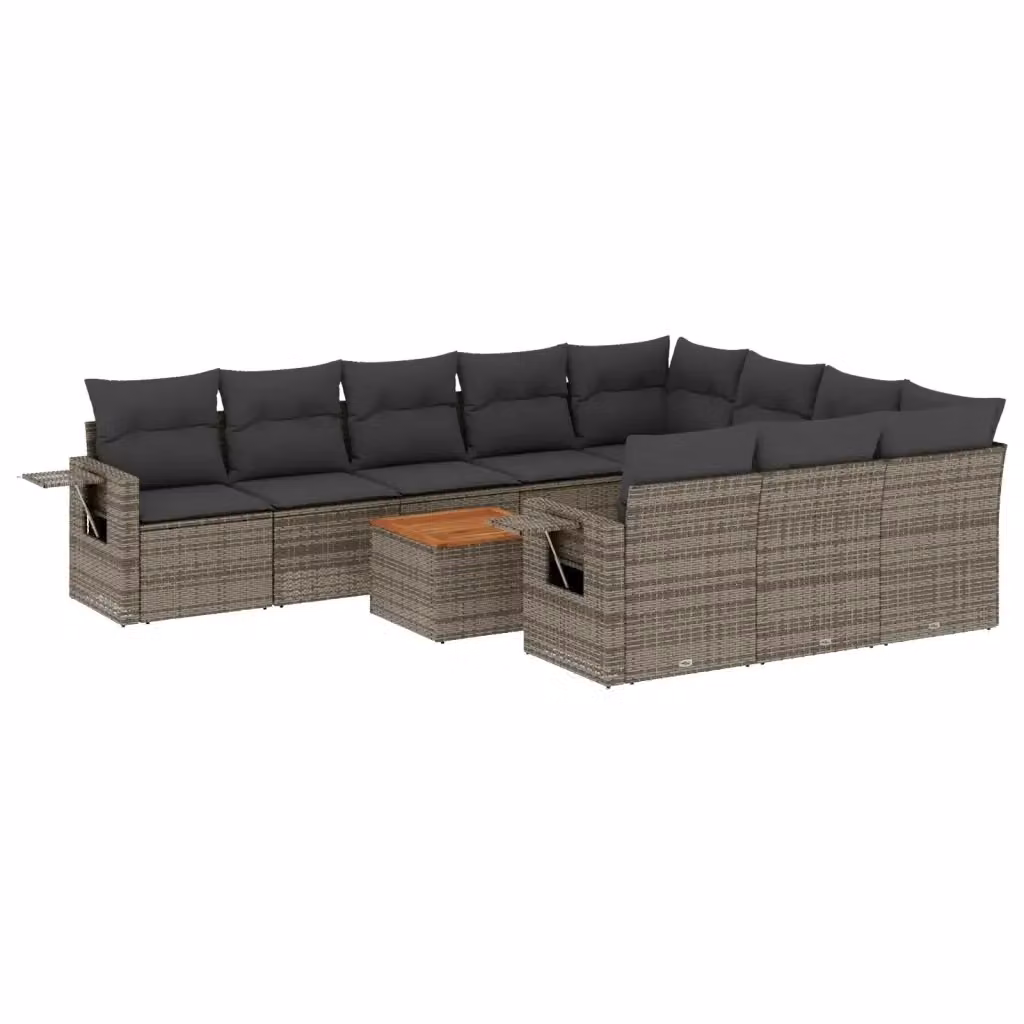 Set di Divani da Giardino a L vidaXL in Polyrattan Nero e Grigio con 11 Pezzi e Cuscini Inclusi – 2