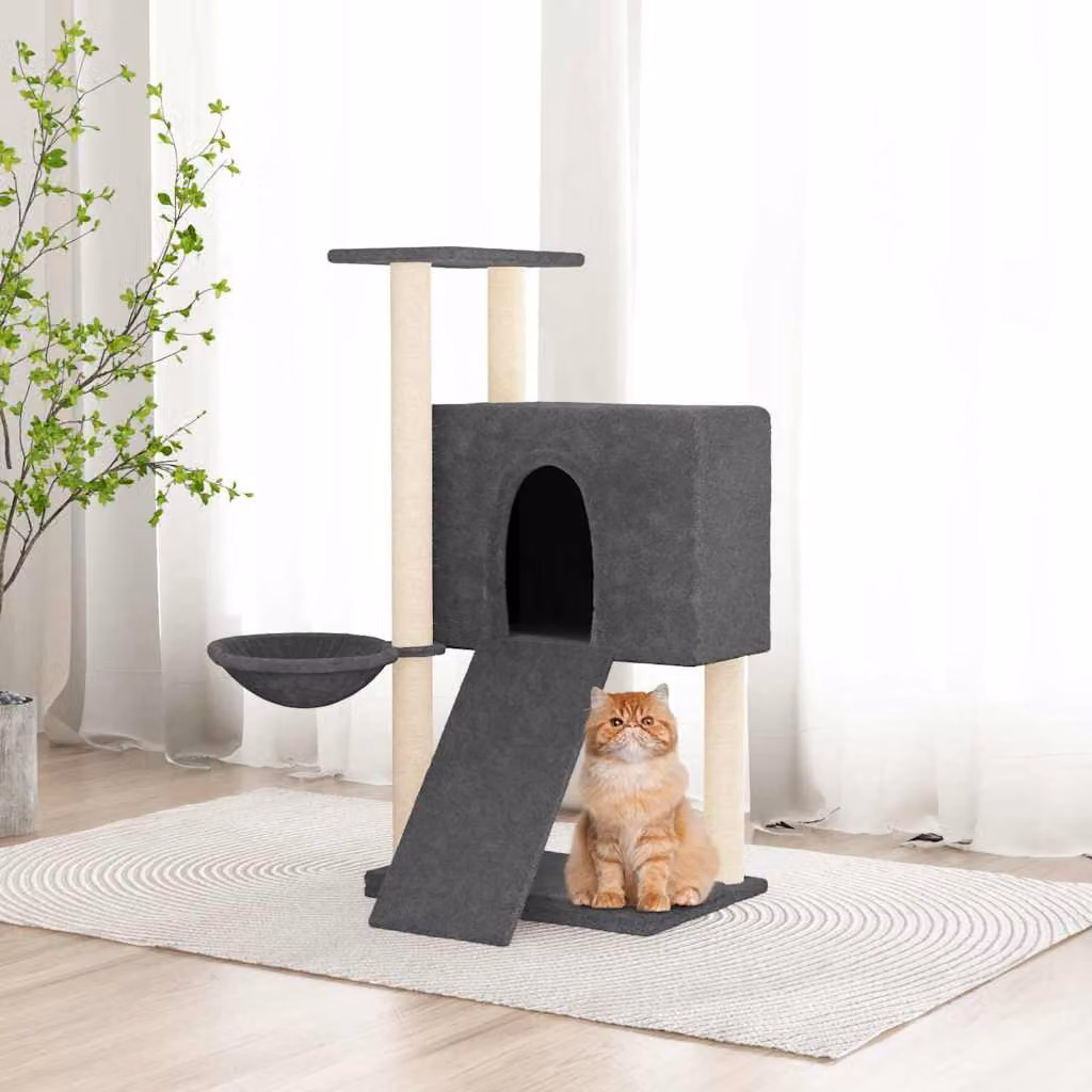 vidaXL Albero per Gatti con Tiragraffi in Sisal e Amaca, Grigio, Altezza: 96 cm