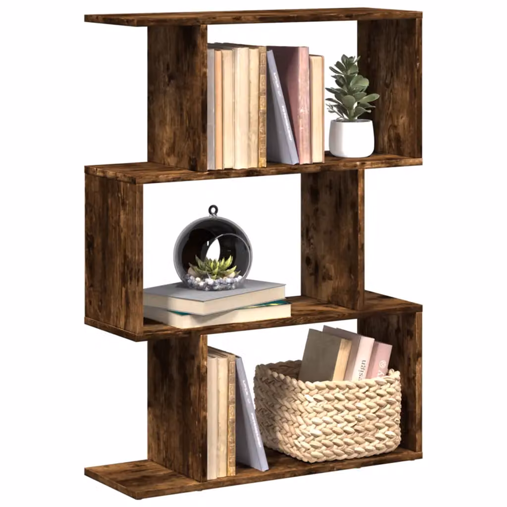 Libreria vidaXL con 3 Ripiani in MDF, Colore Rovere Fumo, L 70 cm x P 24 cm x H 97 cm