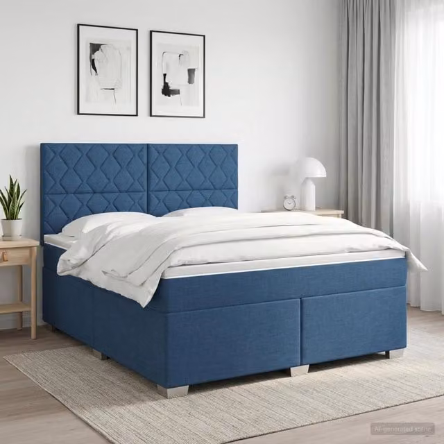 Letto box spring con materasso ibrido vidaXL Blu e Bianco L/P/H: 200 x 140 x 144 cm – 1