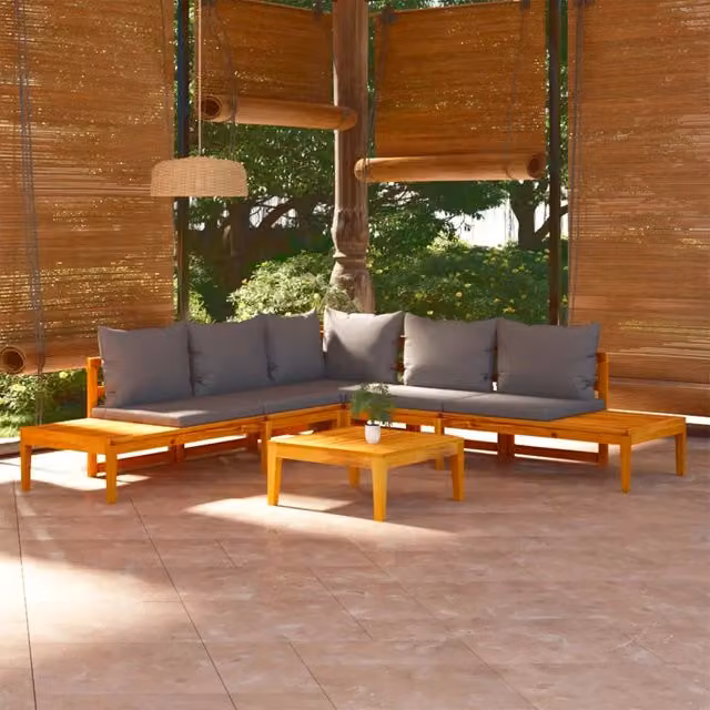 Set Divani Giardino 4 pz con Cuscini Grigio Scuro Legno Acacia 3087267