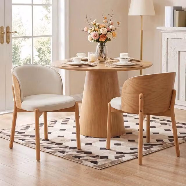 Set 2 Sedie da Pranzo ¨C Minimal ¨C Legno massello, rivestimento tessuto, stile moderno, colore legno naturale