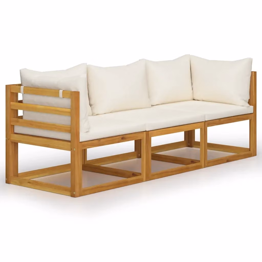 vidaXL Divano da Giardino a 3 Posti ad L in Legno Massello di Acacia con Cuscini Beige – 2