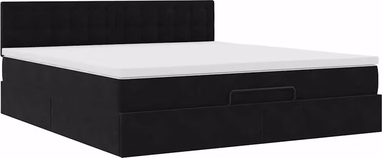 Struttura Letto Pouf con Materasso Nero 160x200 cm in Velluto