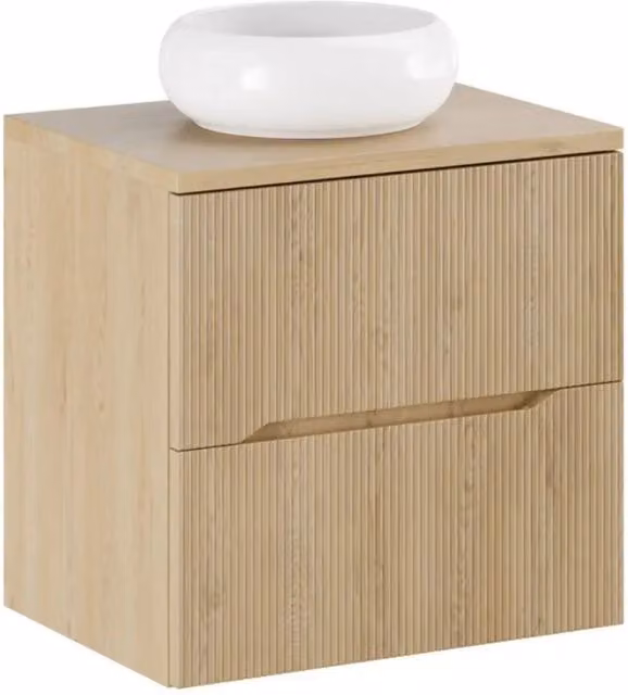 Set bagno sospeso NATURA 60cm: mobile sotto lavabo + piano per lavabo + lavabo da appoggio rotondo bianco