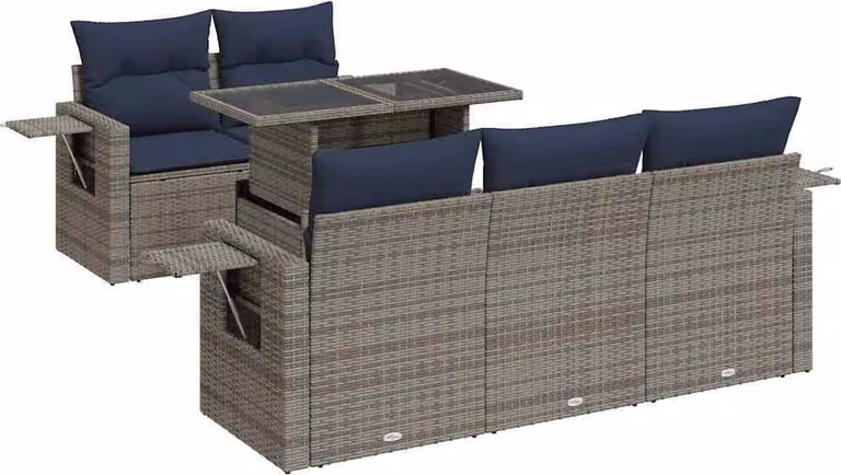 Set Divano da Giardino 6 pz con Cuscini Grigio Polyrattan
