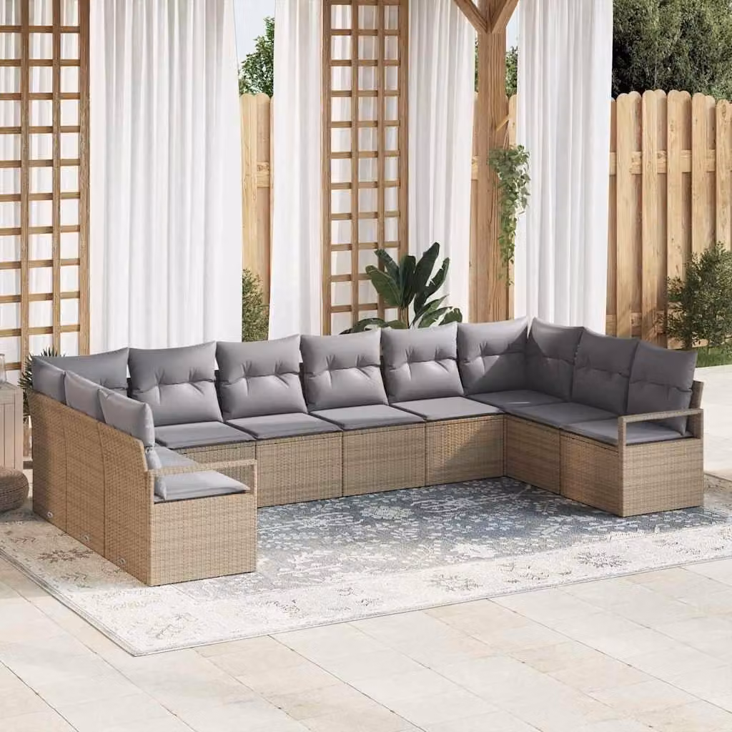 Maison Exclusive - Set di divani da salotto, 10 pezzi, color beige [Materiale sintetico]: rattan sintetico