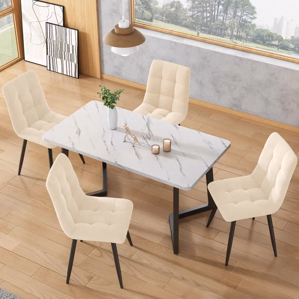 Set di 4 sedie da pranzo WISHDOR in velluto bianco con struttura in metallo e legno, stile moderno – 2