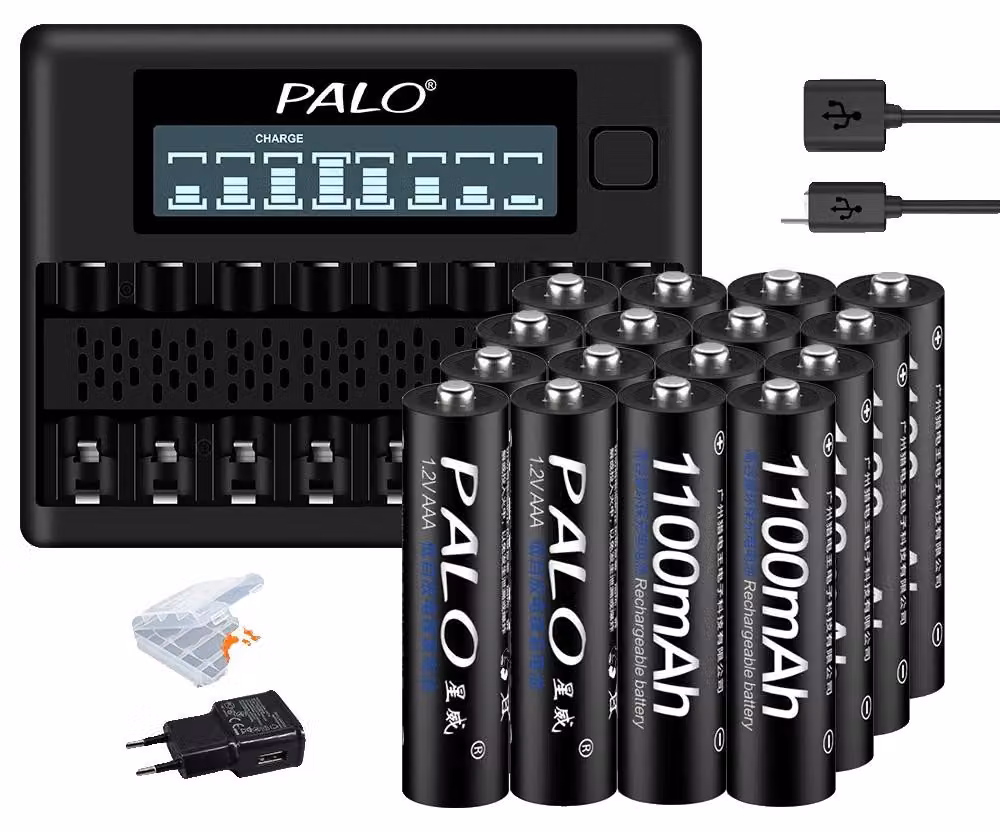 Batteria ricaricabile AAA, capacità 1100 mAh, ecologica, 16AAA 1 caricabatterie