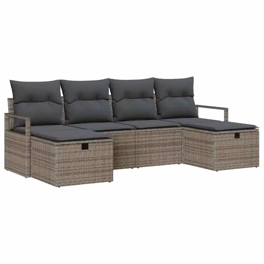 Set di divani da giardino vidaXL a forma di L in rattan grigio con cuscini e pouf – 2