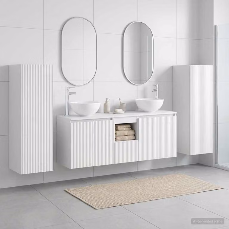 Set di mobili per il bagno moderno vidaXL in 5 pezzi Bianco Lucido con mobile sottolavabo e pensile a muro