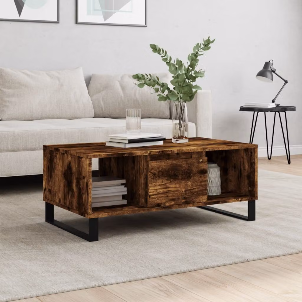 vidaXL Tavolino da Salotto Moderno in Legno e Metallo, Colore Rovere Fumo, L 90 x P 50 x H 36,5 cm