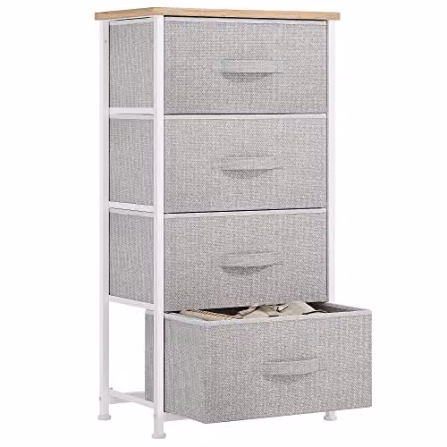 YITAHOME Cassettiera in tessuto, armadietto con 4 cassetti, Cassettiera per Corridoio in Tessuto, con vano contenitore in tessuto per soggiorno, camera da letto, cameretta dei bambini, grigio chiaro