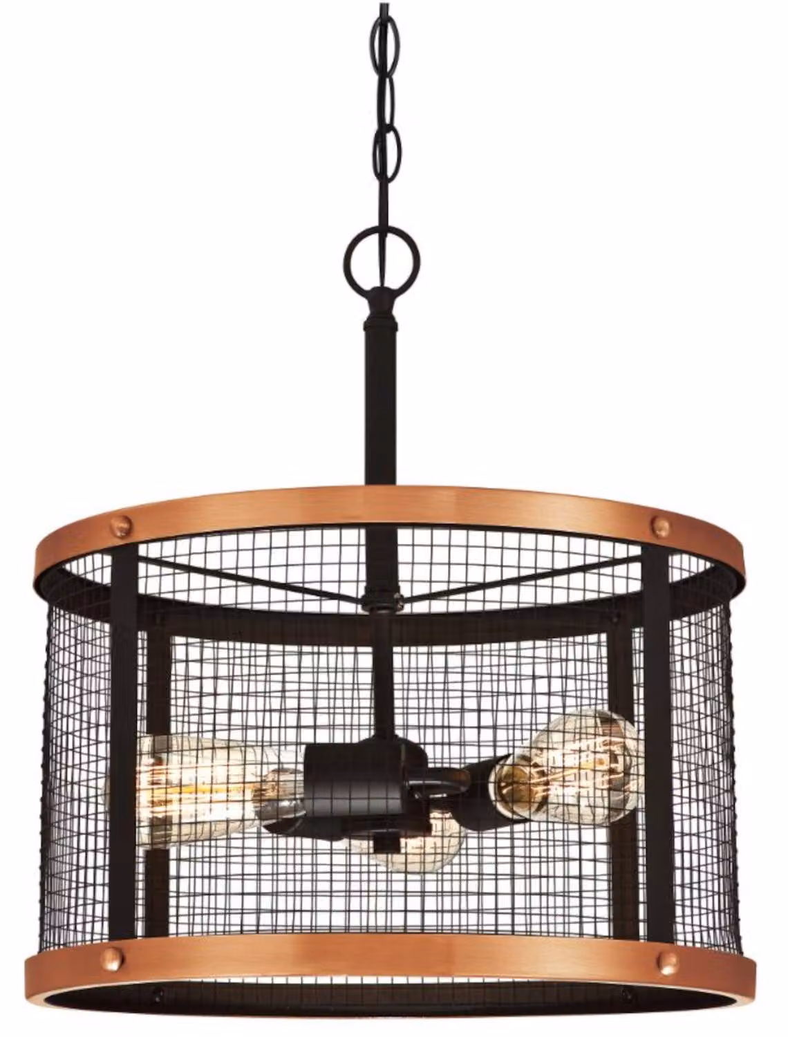 Lampada a sospensione a tre luci Emelie in bronzo oliato