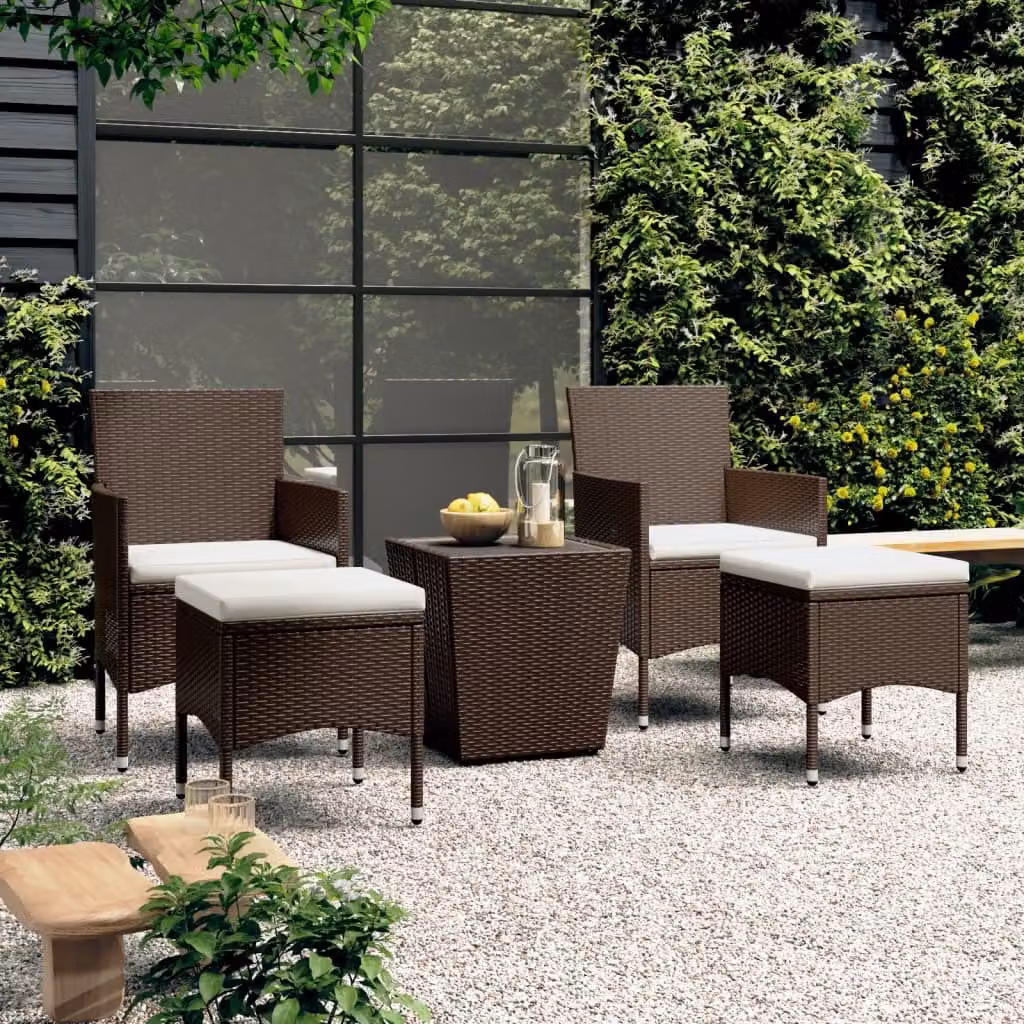 Maison Exclusive - Set da bistrot completo, composto da 5 pezzi, in rattan sintetico e vetro temperato, color marrone