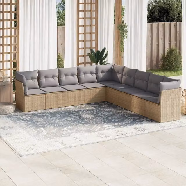 Set Divano da Giardino a L VIDAXL in Polyrattan Beige con 9 Cuscini – 1