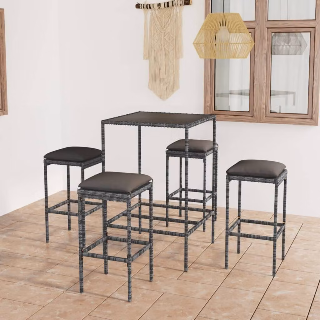 Maison Exclusive - Set da bar da giardino 5 pezzi con cuscini in polyrattan grigio