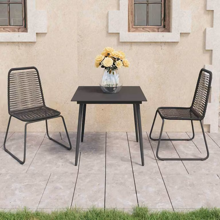Set da pranzo da giardino vidaXL in polyrattan e vetro nero composto da 3 pezzi