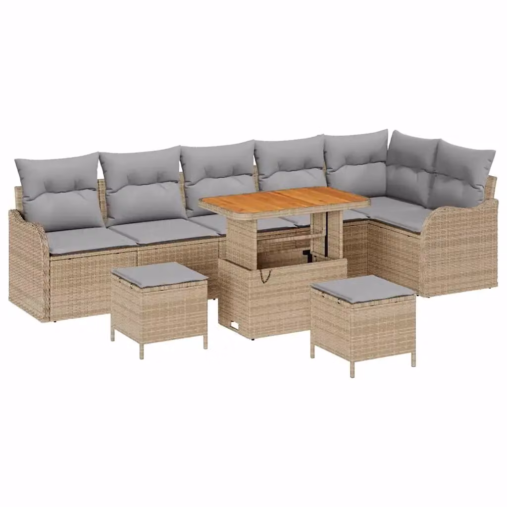 vidaXL Set Divano da Giardino a U con 9 Pezzi, Colore Beige e Grigio, con Cuscini e Tavolino da Esterno – 2