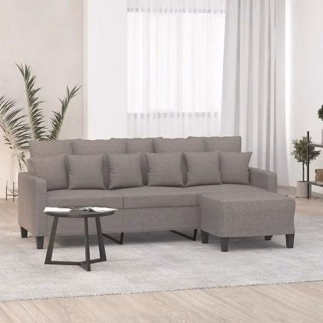 Divano a 3 posti moderno vidaXL con poggiapiedi coordinato in tessuto beige e grigio, L: 198 cm, P: 80 cm, H: 77 cm