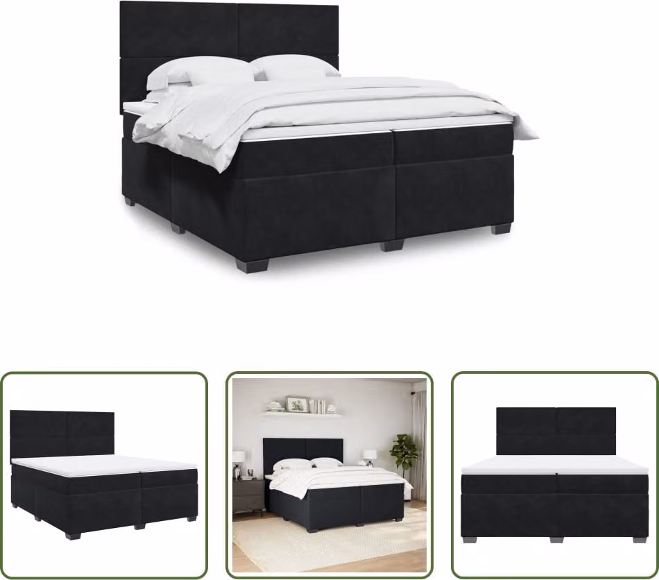 The Living Store Letto a molle con materasso nero 200x200 cm in velluto